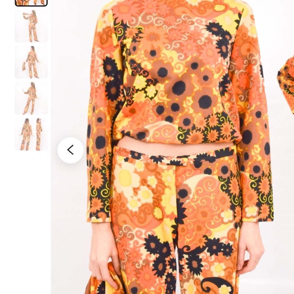 COPY - Genuine 1970s Orange Floral Flowered matching Pant & Top Set HALLOWEEN C…